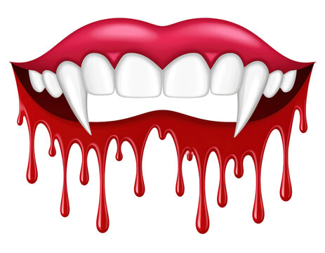 Vampire mouth with sharp fangs and dripping red blood