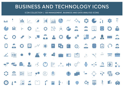 Large set of business and technology icons for data analysis and management projects
