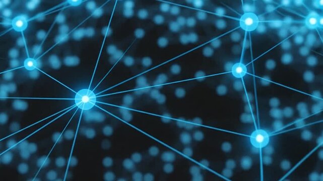Abstract blue glowing digital network connection points and lines