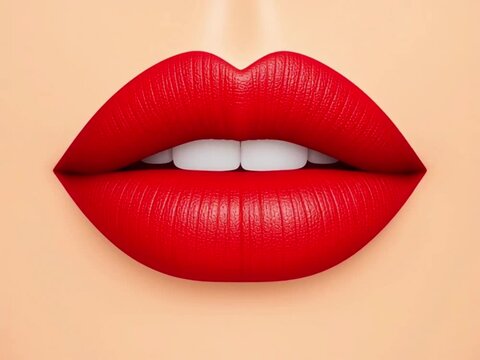 Close-Up of Red Matte Lips with Perfect Texture and Natural Skin Background, for beauty, cosmetics, makeup advertising, and fashion-related designs.