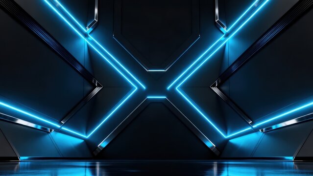 Futuristic corridor with neon lights