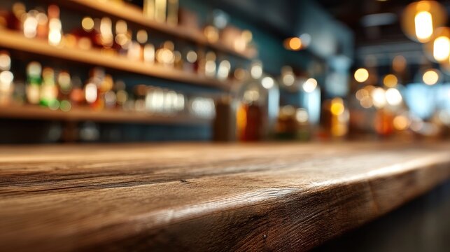 Wooden bar counter in a bar