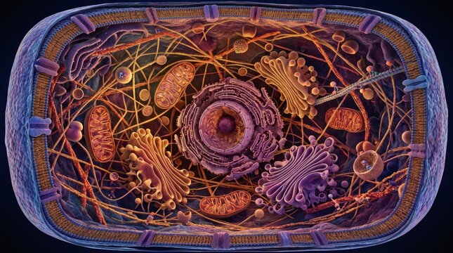 Illustrazione 3D dettagliata di una cellula animale con organelli