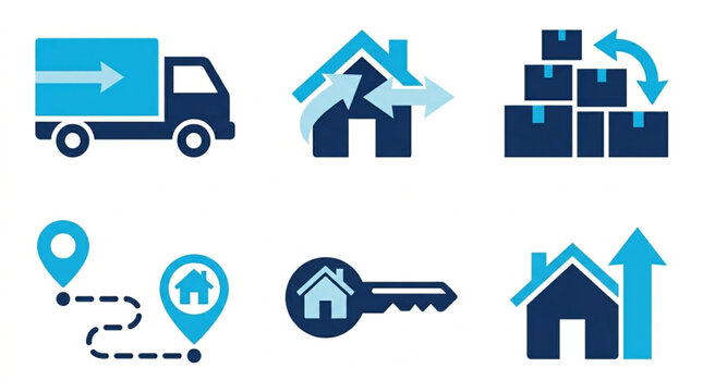 Real Estate Moving House Icons Set.