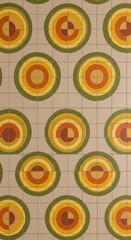 Fototapeta premium Retro geometric pattern, colorful circles, yellow orange green, abstract background texture