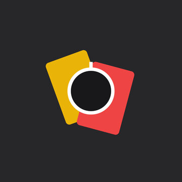Minimalist graphic showing yellow and red penalty cards with a central sports timekeeping stopwatch illustration