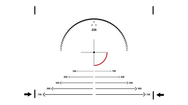 Modern HUD Interface with Digital Navigation Altimeter Circular Scale Cross hair Target and Distance Measurement Indicators for Military Aviation or High-Tech UI Design Elements.
