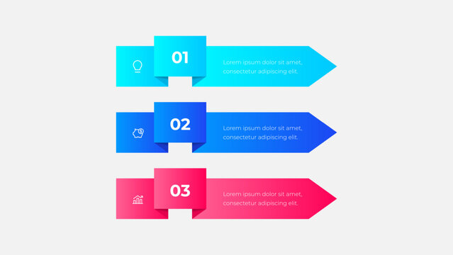 Business process infographic template with 3 steps. Modern gradient style horizontal arrow timeline vector design