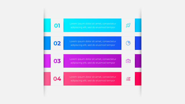 Business process infographic template with 4 steps. Modern gradient style horizontal list workflow vector design