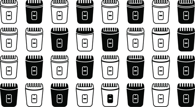 Electric Hair Clipper Icon Set in Grid Layout with Barber Trimmer Tools in Line and Solid Styles for Grooming Salon Equipment Design Collection