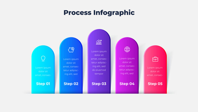 Business process infographic template with 5 steps. Modern gradient style vertical bar chart timeline vector design