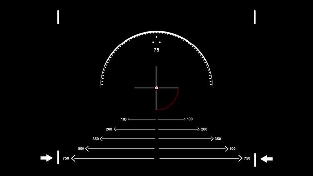 Modern HUD Interface with Digital Navigation Altimeter Circular Scale Cross hair Target and Distance Measurement Indicators for Military Aviation or High-Tech UI Design Elements.