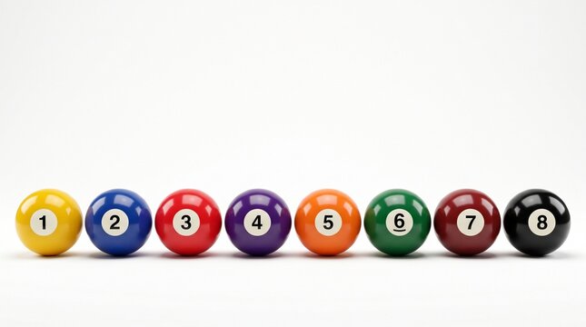 Vibrant Numbered Billiard Sports Ball Lineup Mockup on White Background