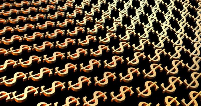 Rows of golden dollar symbols create a repeating financial pattern on a dark surface.