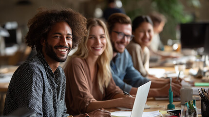 Obraz premium Diverse multicultural corporate team collaborating in an inclusive workplace environment. 