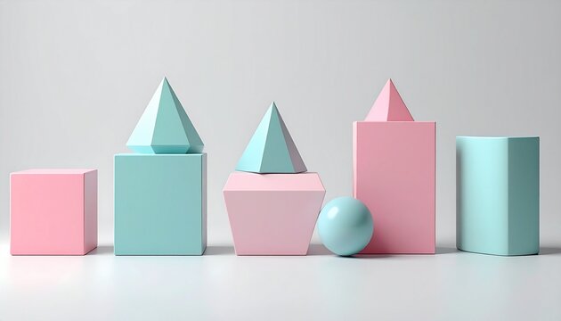 pastel geometric shapes 3d rendering minimalist design for branding and education