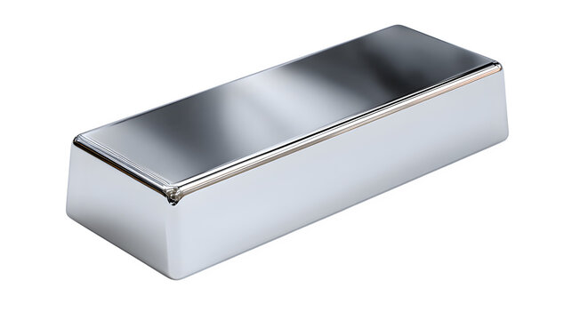 Polished silver bullion bar isolated on transparent background