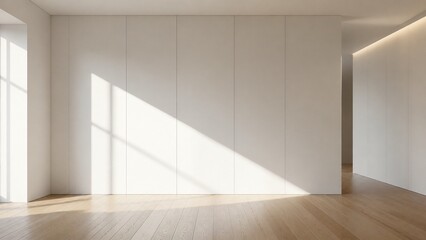 Fototapeta premium Minimal Interior with Dramatic Sunlight Triangle and Large Copy Space Background