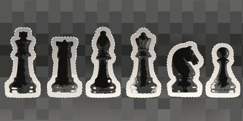 chess pieces silhouette with white outline on gray background © Prodip