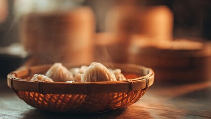 Fototapeta premium Steamed Dumplings in Basket.