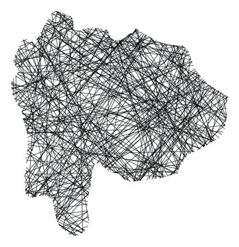 Symbol Map of the Prefecture Yamanashi (Japan) showing the state with black, crossing lines like Mikado Sticks or a spider web
