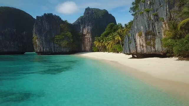 El Nido's pristine beaches, turquoise water, limestone cliffs, peaceful, tropical paradise.