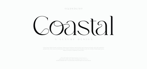 Coastal, Fashion industry style font design, alphabet letters and numbers  © Debraa