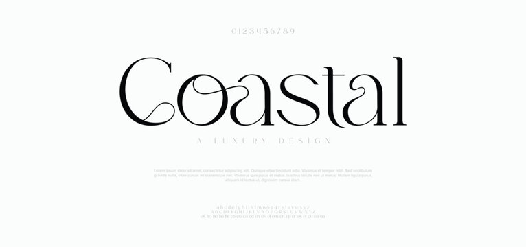 Coastal, Fashion industry style font design, alphabet letters and numbers 