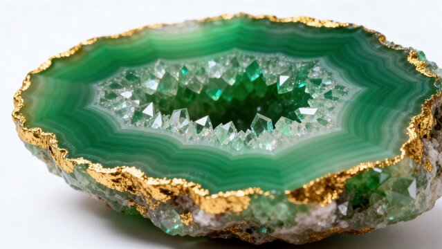 Green Crystal Geode with Gold Rim