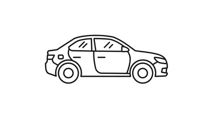 Naklejka premium An outline vector illustration of a standard four-door sedan car viewed from the side profile is isolated against a clean and bright plain white background.