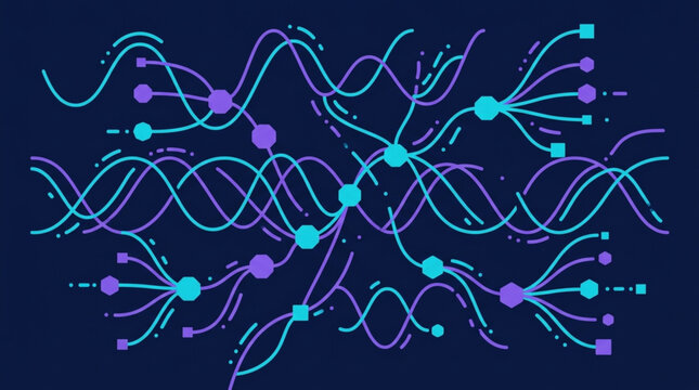 Neon colored DNA double helix structure.