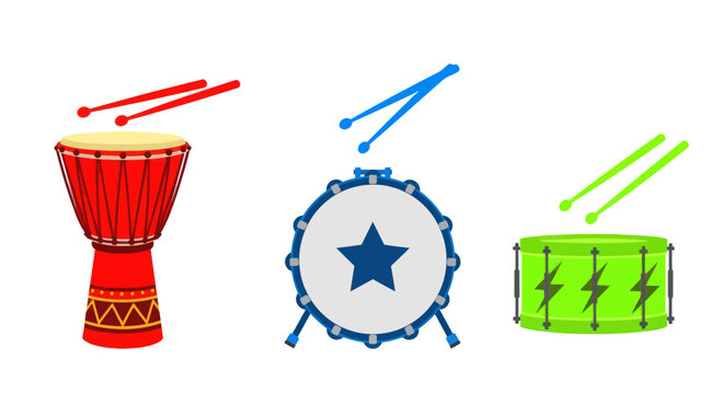 Colorful Drums and Drumsticks Set, Percussion Instruments