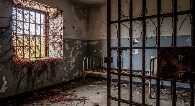 Abandoned prison cell interior