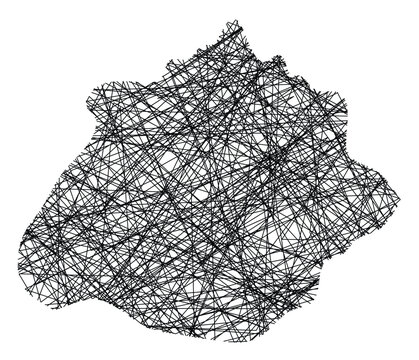 Symbol Map of the State Aguascalientes (Mexico) showing the state with black, crossing lines like Mikado Sticks or a spider web