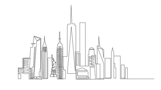 abstract city skyline,Single continuous line drawing of new york skyline.Famous new york city skyscraper landscape.