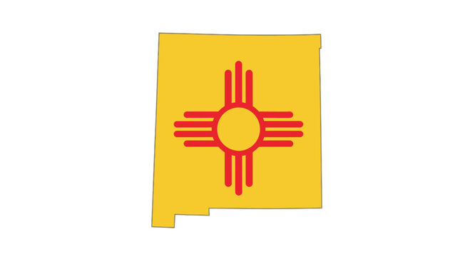 New Mexico State Outline with Zia Sun Symbol Flag