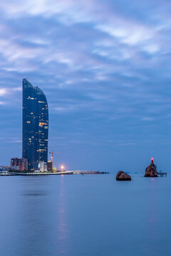 Night view of the Gulangyu Beach in Xiamen, Fujian Province, China.
