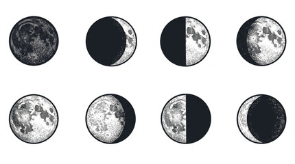 Moon Phases Lunar Cycle Illustration. © Mayaza