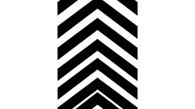 Graphic Minimalist Black Chevron Arrow Symbol and Repeating V Shaped Stripe Pattern for Road Caution Signage Military Navigation Orientation and Directional Pointer on White Background.