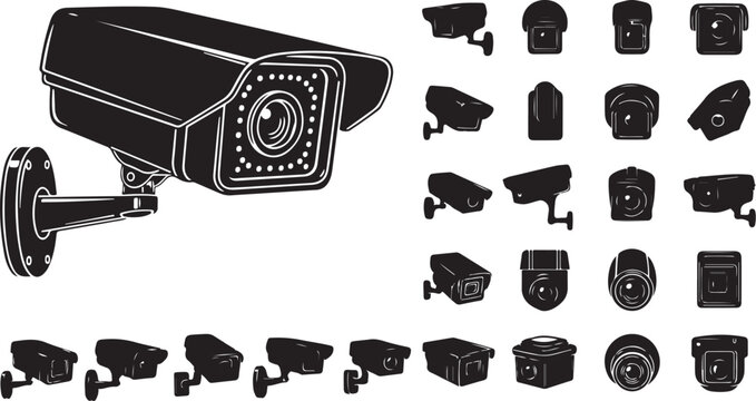 Security camera and surveillance icons vector bundle