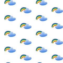 Naklejka premium Watercolor nursery collection, seamless pattern with rainbow and cloud. Hand painted minimalist tileable background for baby branding, textile and web banners.