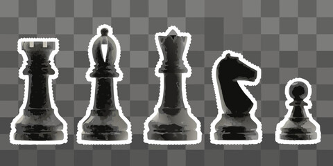 Chess pieces silhouette set on checkered background © Shobuj