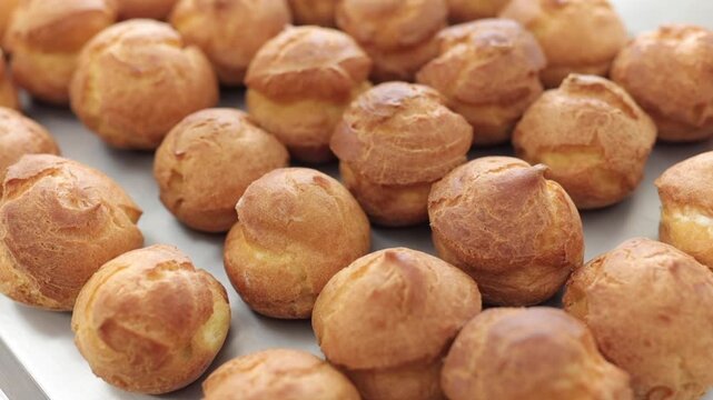 Fresh delicious choux pastry close up
