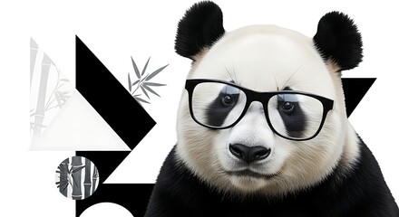 Fototapeta premium Intelligent Panda Wearing Glasses with Abstract Geometric Background