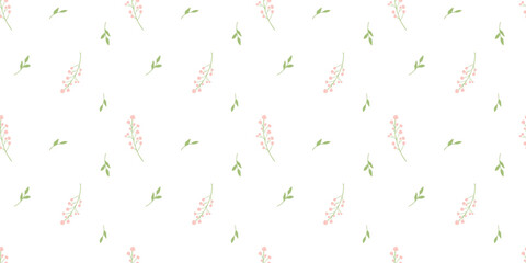 Obraz premium Seamless simple floral pattern with tiny flowers on beige background. Vector ditsy print for textiles, vintage wallpaper, and fabric design, minimal blossom