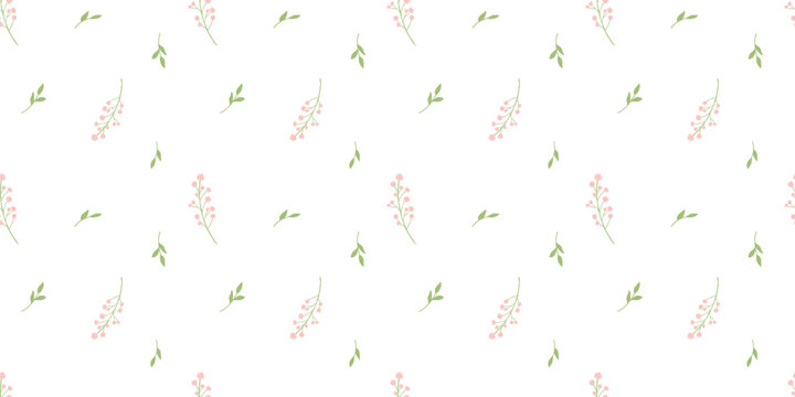 Seamless simple floral pattern with tiny flowers on beige background. Vector ditsy print for textiles, vintage wallpaper, and fabric design, minimal blossom