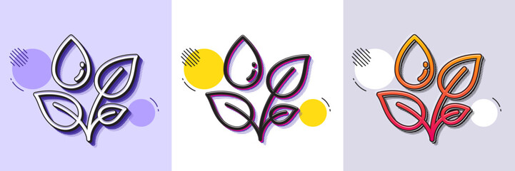 Naklejka premium Plants watering line icon. Halftone dotted pattern. Gradient icon with grain shadow. Leaves dew sign. Environmental care symbol. Line plants watering icon. Various designs. Vector