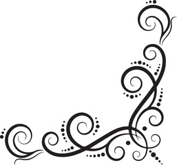 Fototapeta premium Black swirling floral border, elegant vector frame, decorative scroll design, ornate corner element