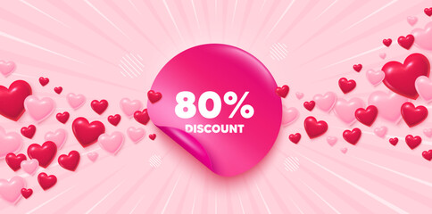 Discount sticker love banner. Sunburst ray background. 80 percent discount tag. Sale offer price sign. Special offer symbol. Valentines day greeting card. Promo background. Vector © blankstock