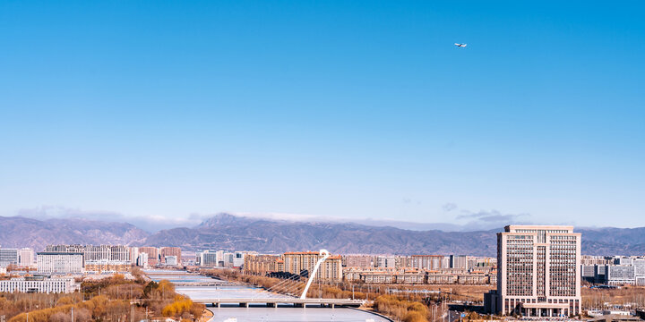 Scenery of Matouqin Bridge and New district in Hohhot, Inner Mongolia, China